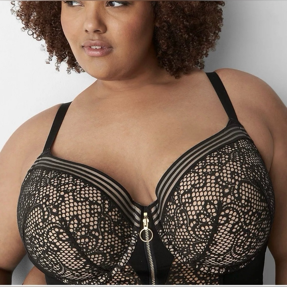Cacique Bra  Sexy woman’s Lace Zip Front Full coverage Balconette 46 C - Picture 3 of 10
